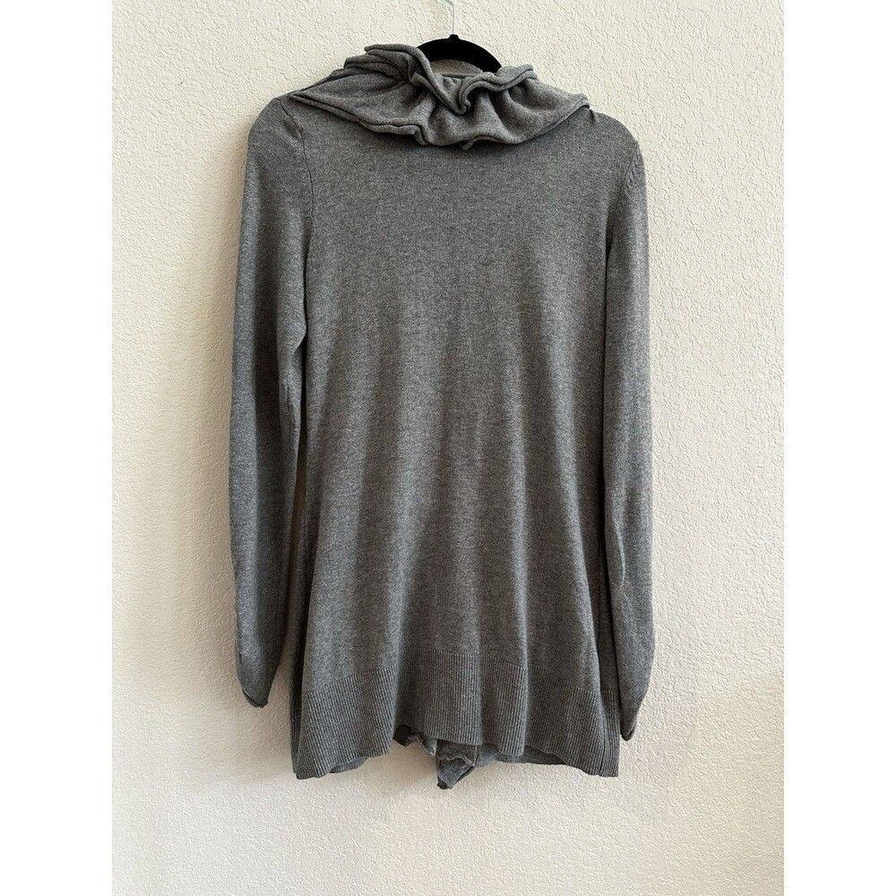 Etcetera Gray Cotton Cashmere Ruffled 2 Pockets Cardigan Sweater Size M - Picture 8 of 14